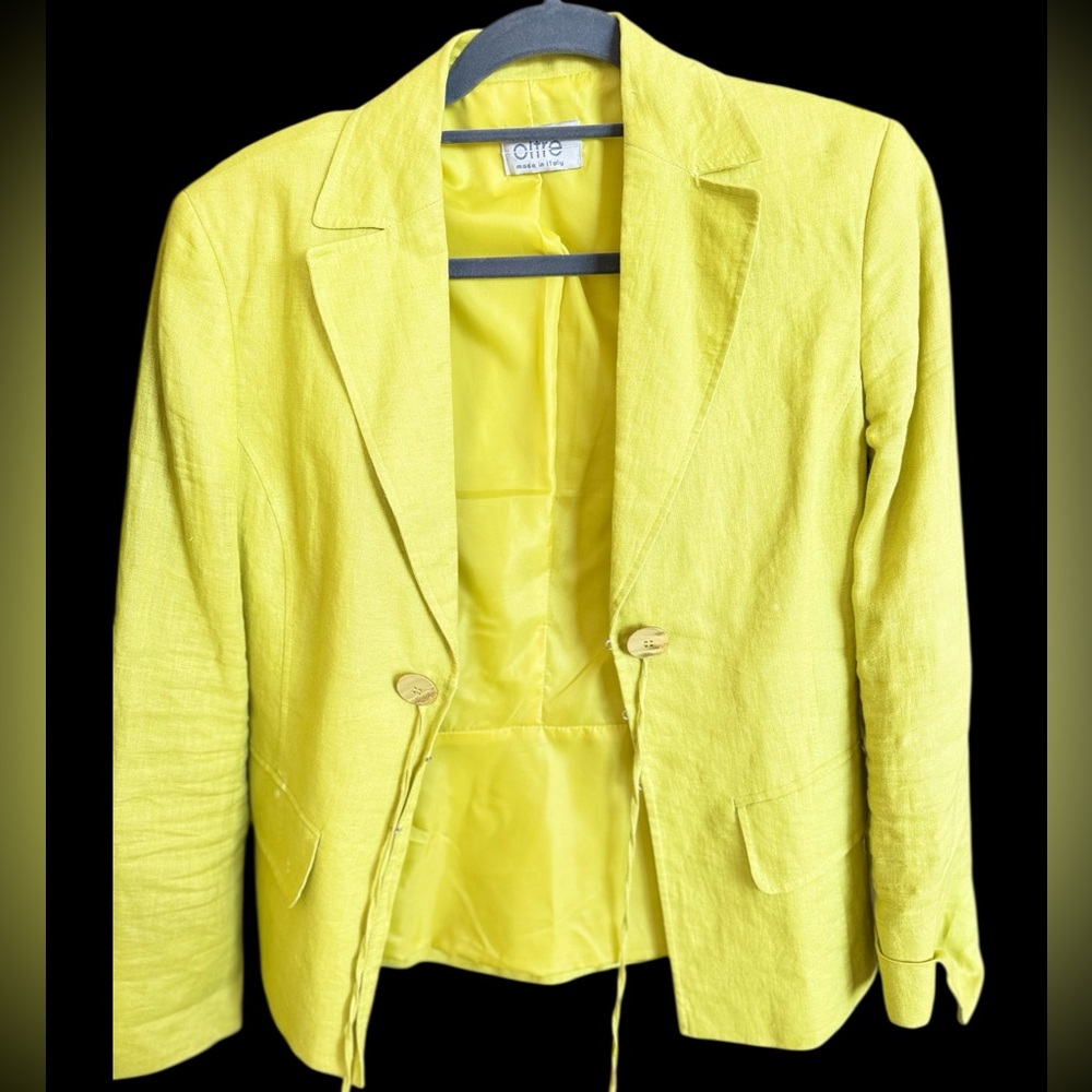 Italian Brand Women's Lime Green Mustard Linen Summer Blazer